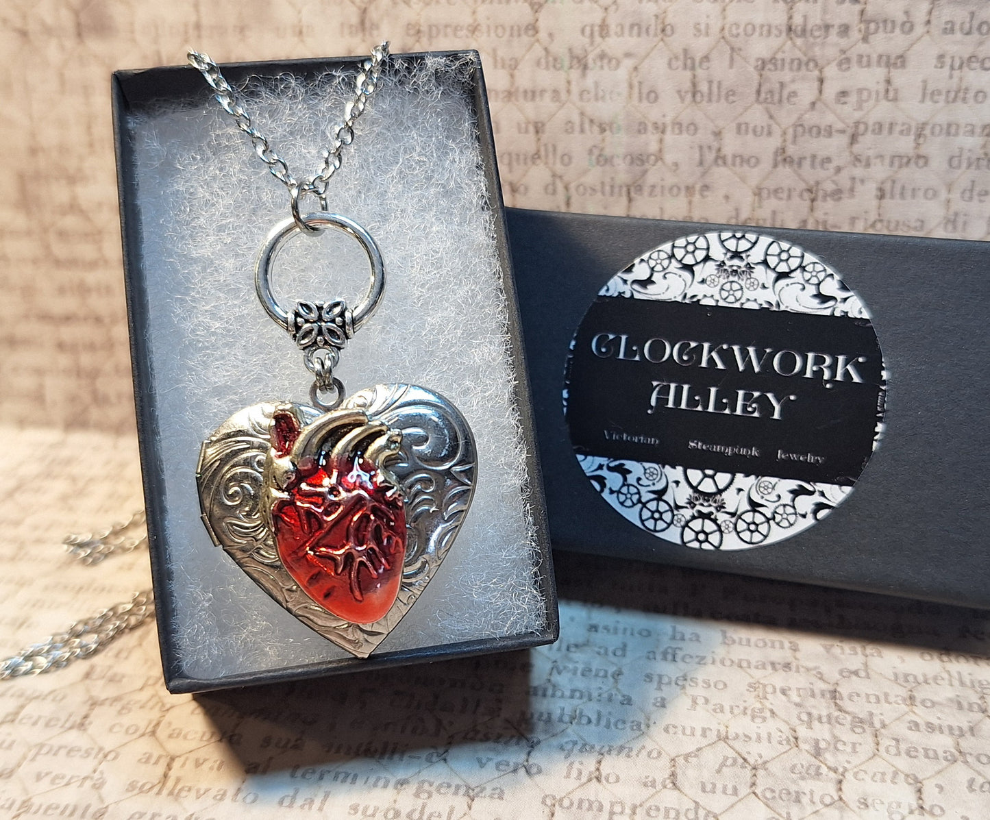 Red Anotomical Heart Locket Necklace