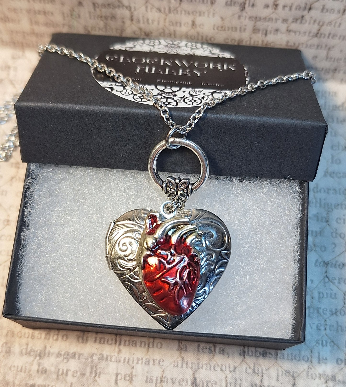 Red Anotomical Heart Locket Necklace