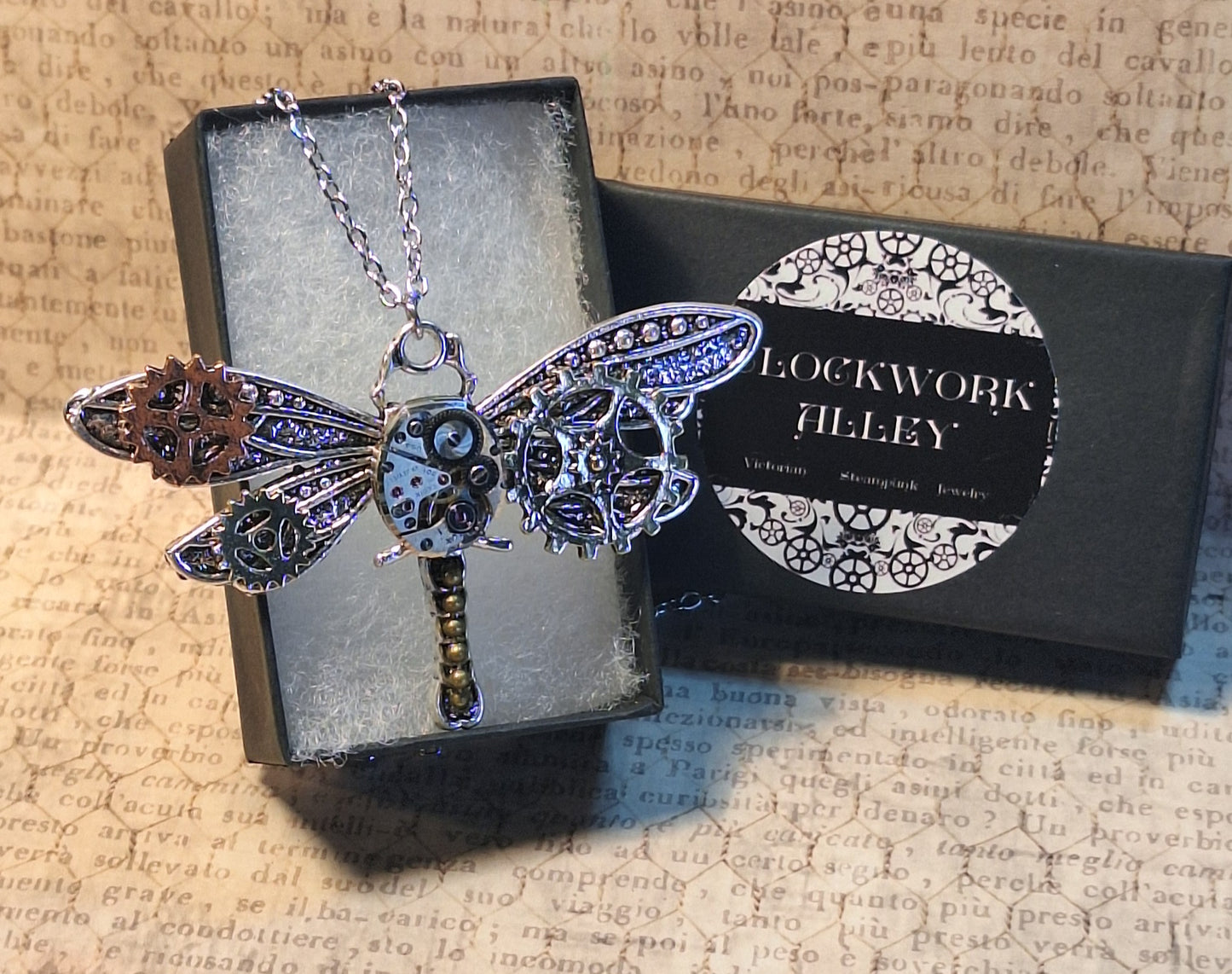 Large Steampunk Dragonfly Watch Movement Pendant Necklace