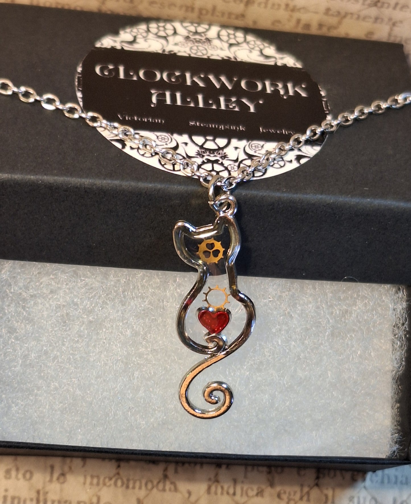 Small Steampunk Cat Pendant Necklace