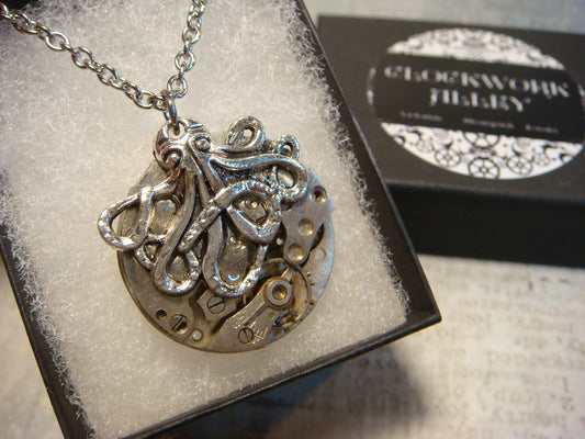 Steampunk Octopus Watch Movement Necklace with Exposed Gears