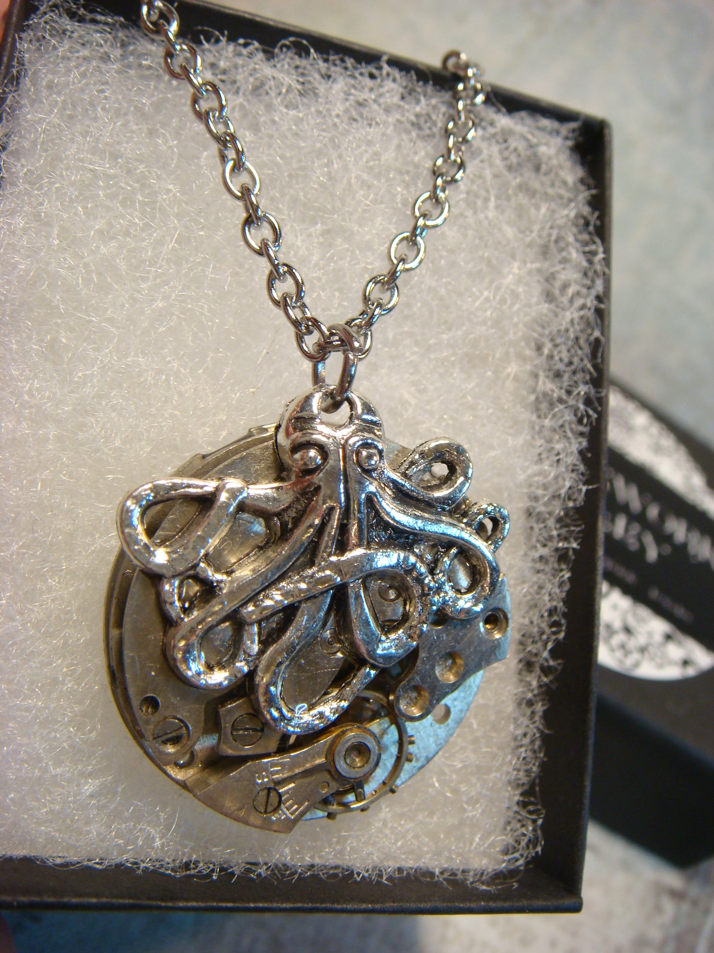 Steampunk Octopus Watch Movement Necklace with Exposed Gears