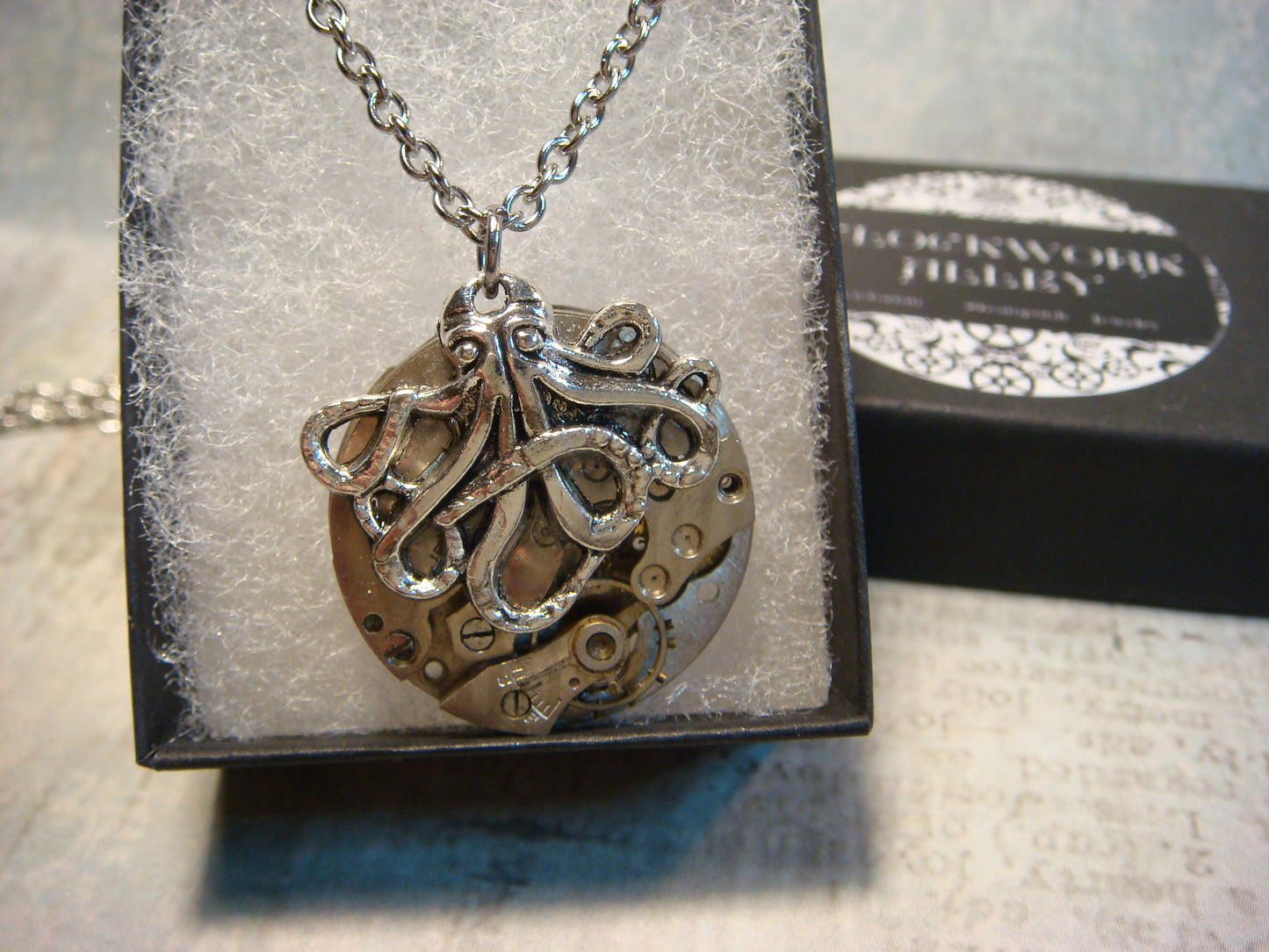 Steampunk Octopus Watch Movement Necklace with Exposed Gears