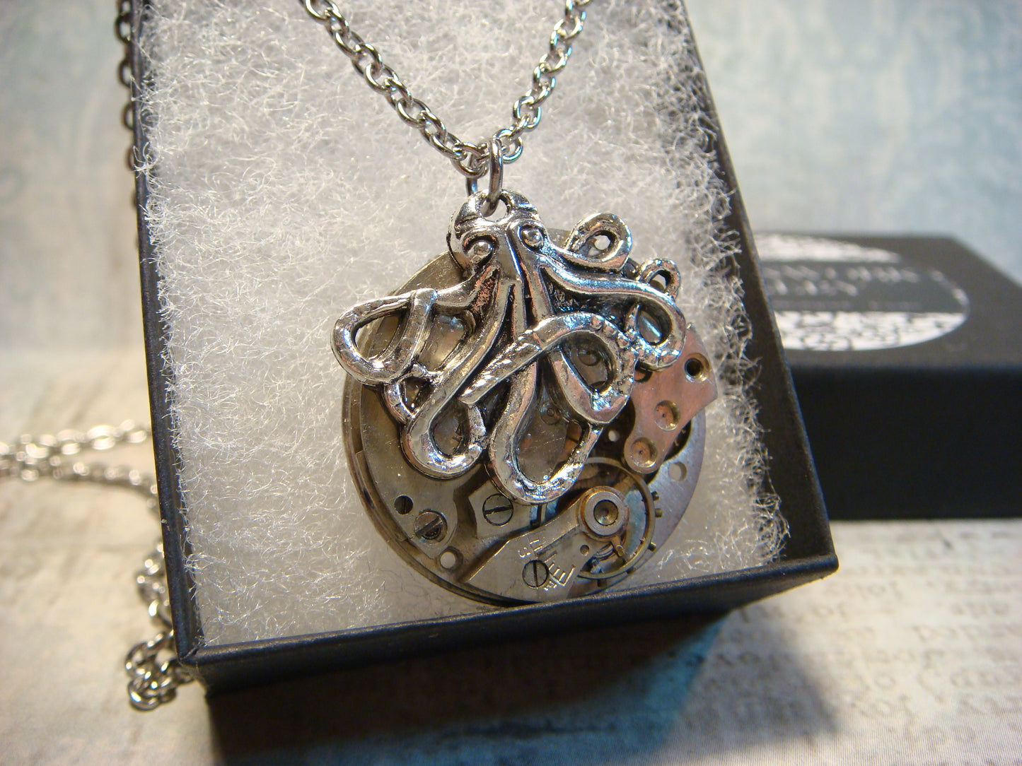 Steampunk Octopus Watch Movement Necklace with Exposed Gears
