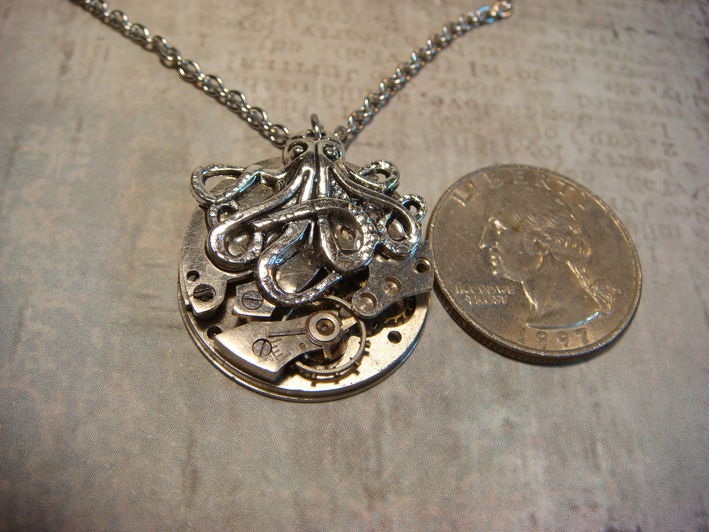 Steampunk Octopus Watch Movement Necklace with Exposed Gears