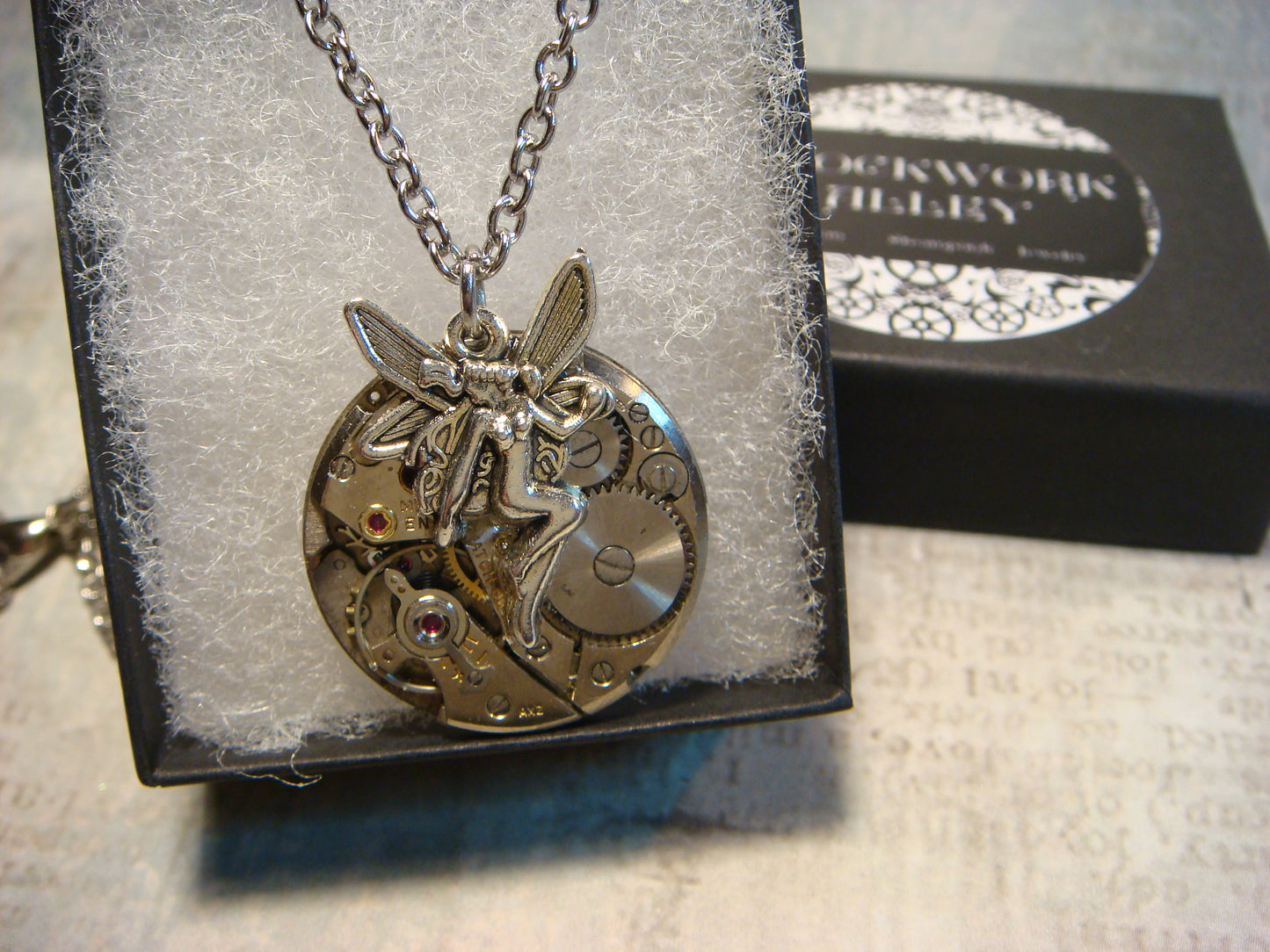 Steampunk Fairy Watch Movement Necklace with Exposed Gears