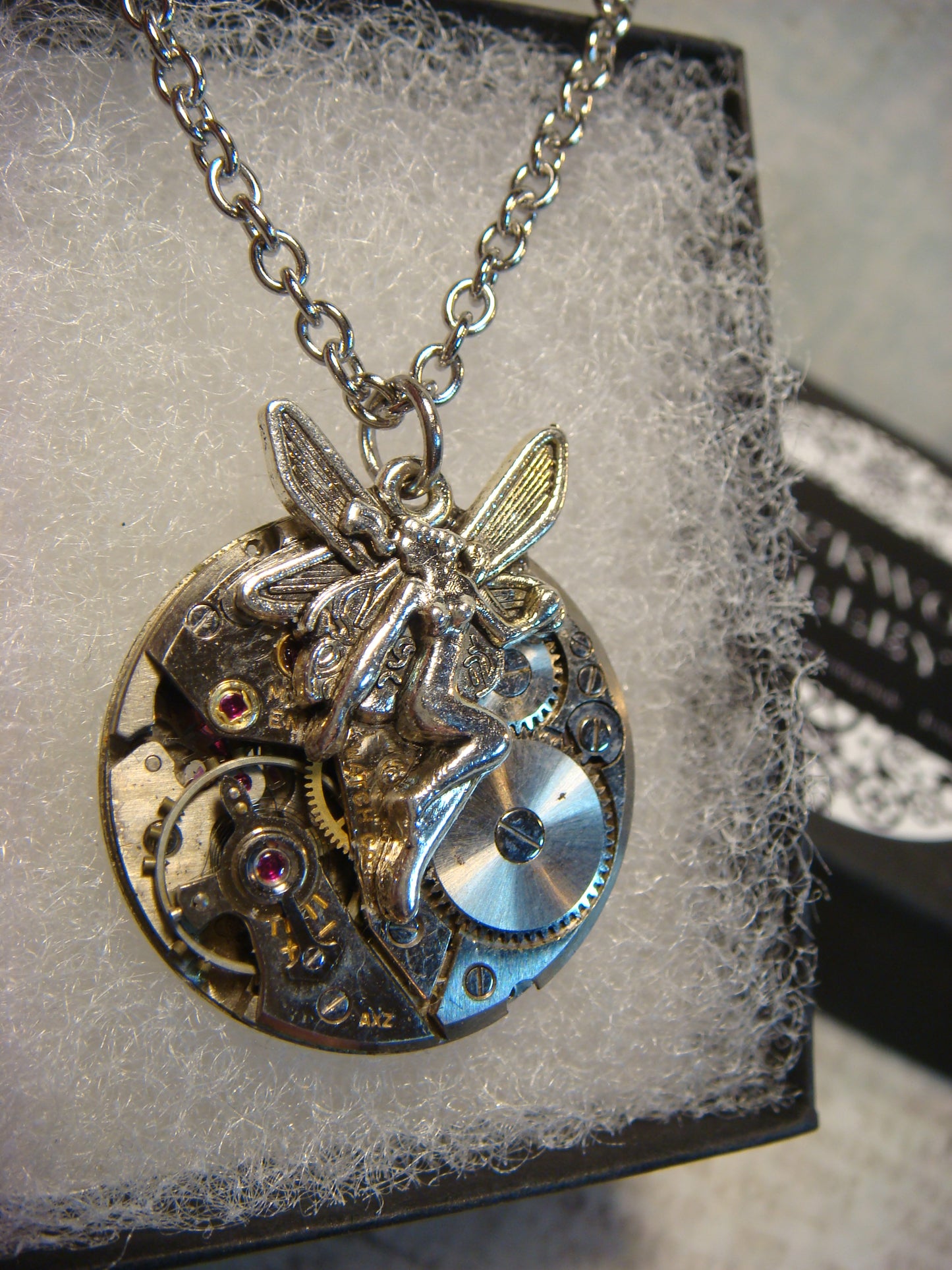 Steampunk Fairy Watch Movement Necklace with Exposed Gears