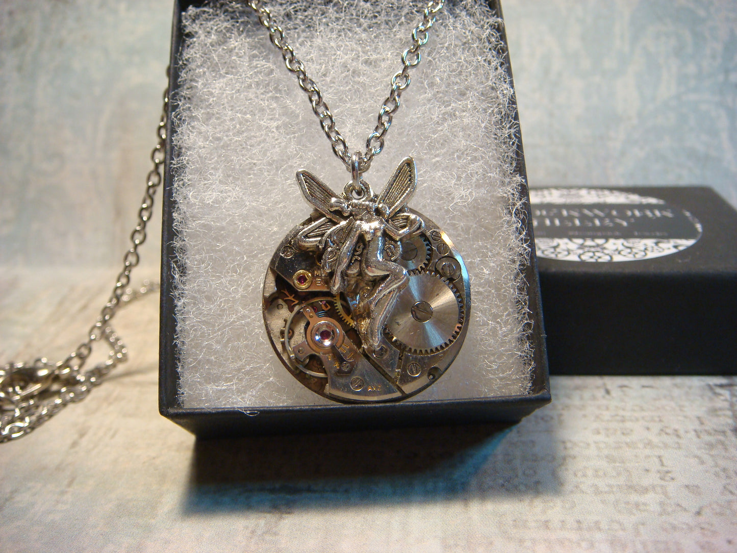 Steampunk Fairy Watch Movement Necklace with Exposed Gears