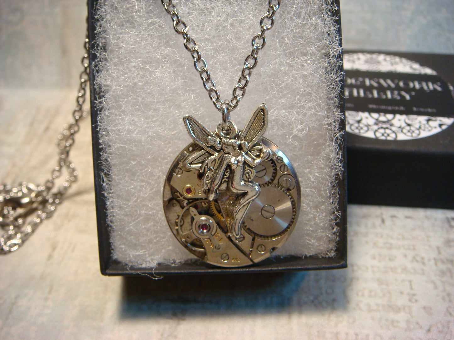Steampunk Fairy Watch Movement Necklace with Exposed Gears