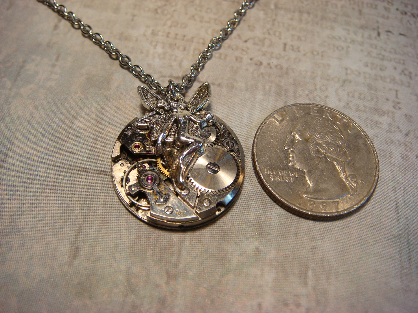 Steampunk Fairy Watch Movement Necklace with Exposed Gears