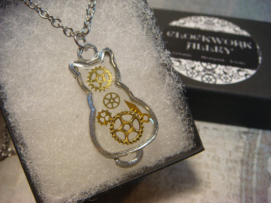 Cat with Gears Transparent Necklace