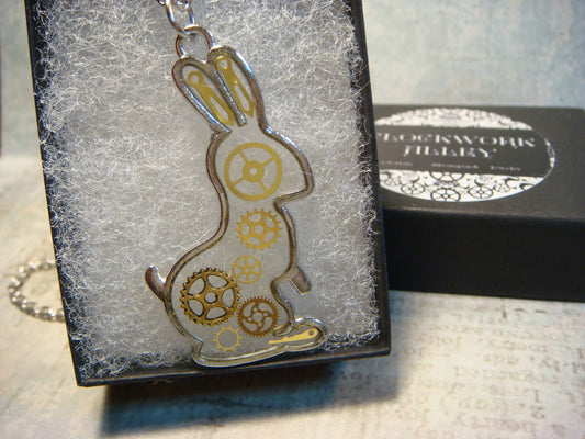 Rabbit with Gears and Parts Transparent Necklace