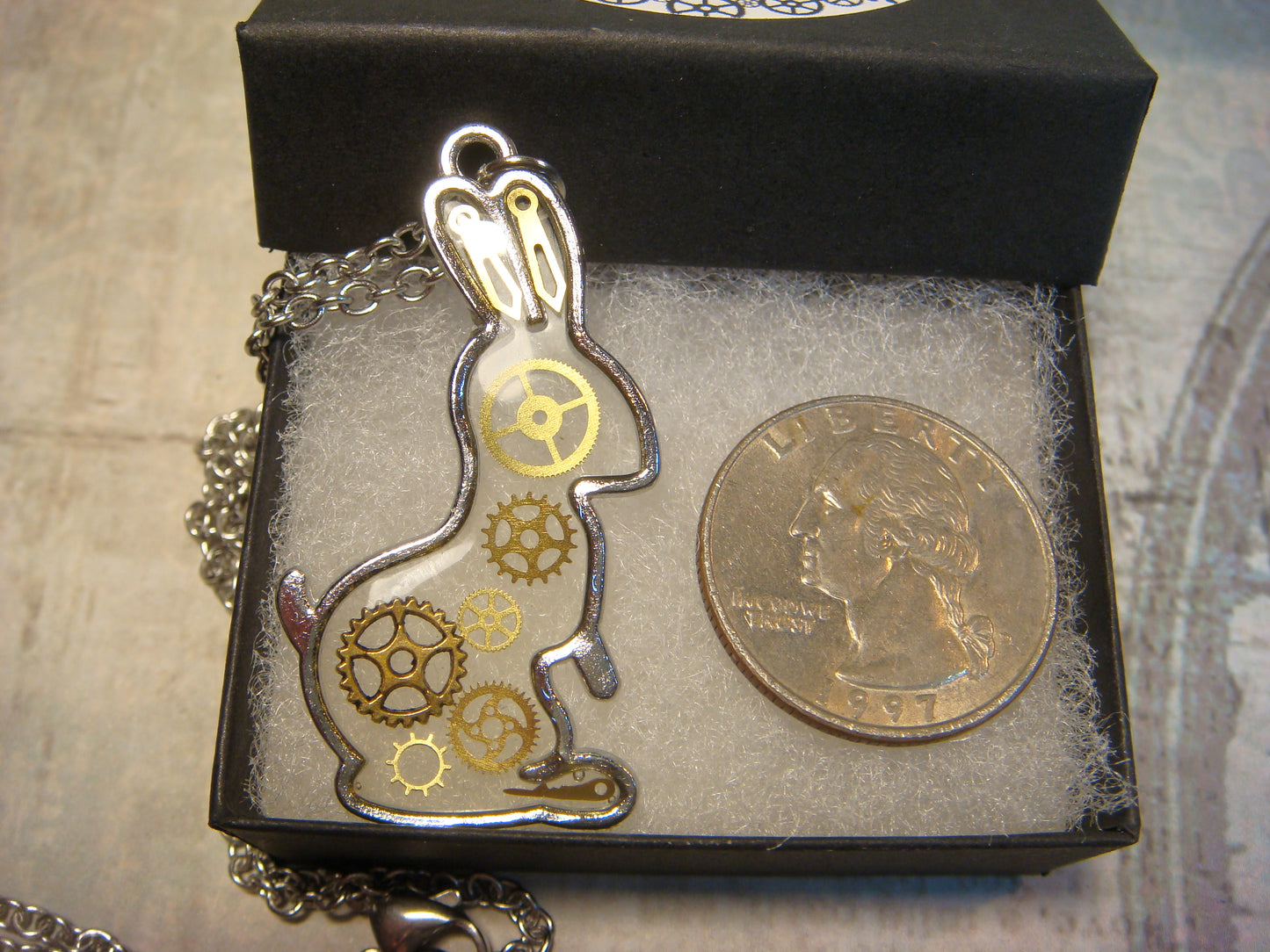 Rabbit with Gears and Parts Transparent Necklace