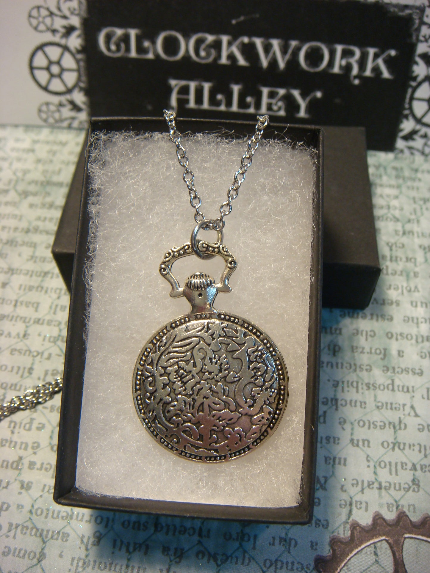 Snuggling Cats with Heart Pocket Watch Pendant Necklace