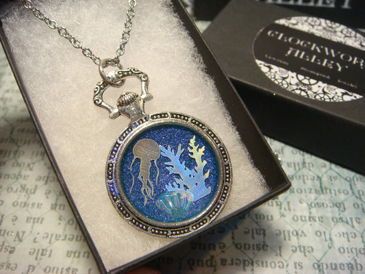 Undersea Reef Pocket Watch Pendant Necklace