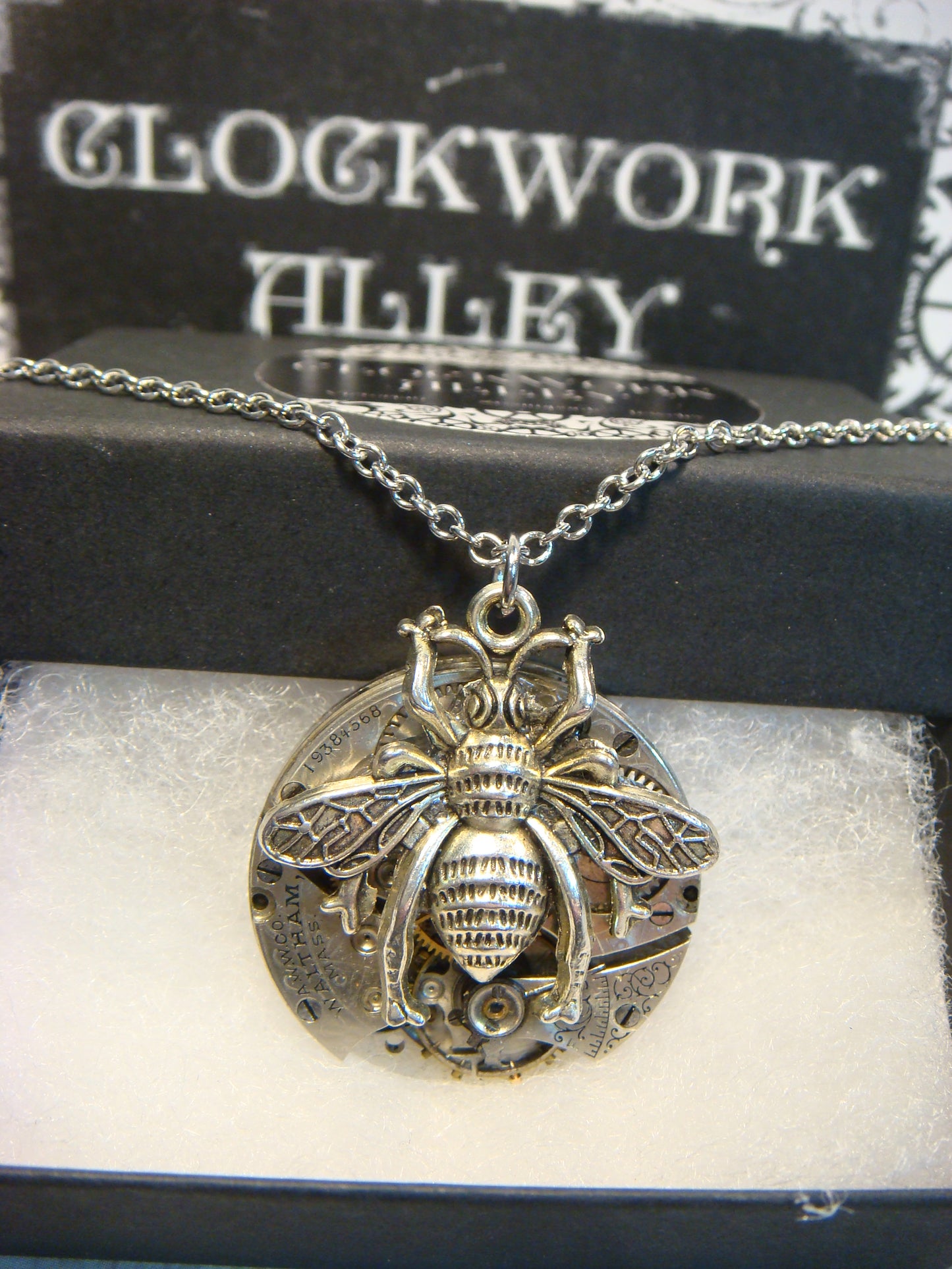 Steampunk Bee Watch Movement Necklace with Exposed Gears