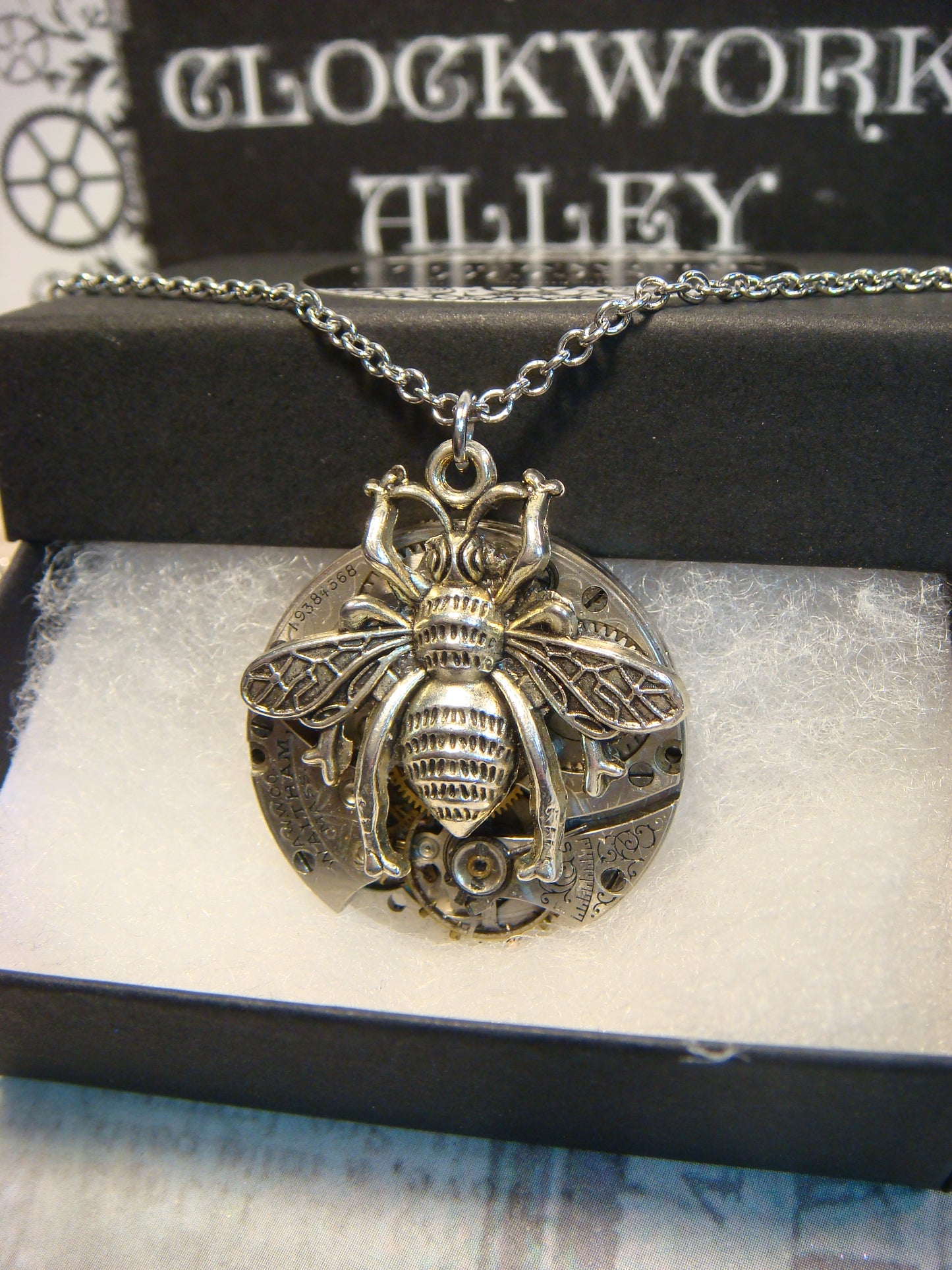 Steampunk Bee Watch Movement Necklace with Exposed Gears
