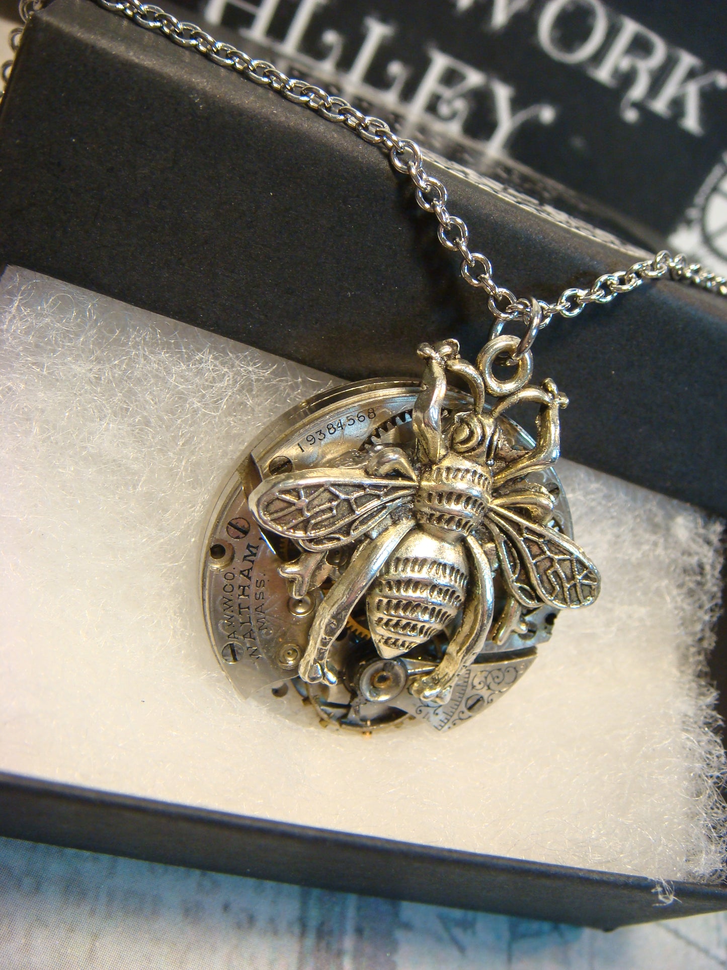 Steampunk Bee Watch Movement Necklace with Exposed Gears