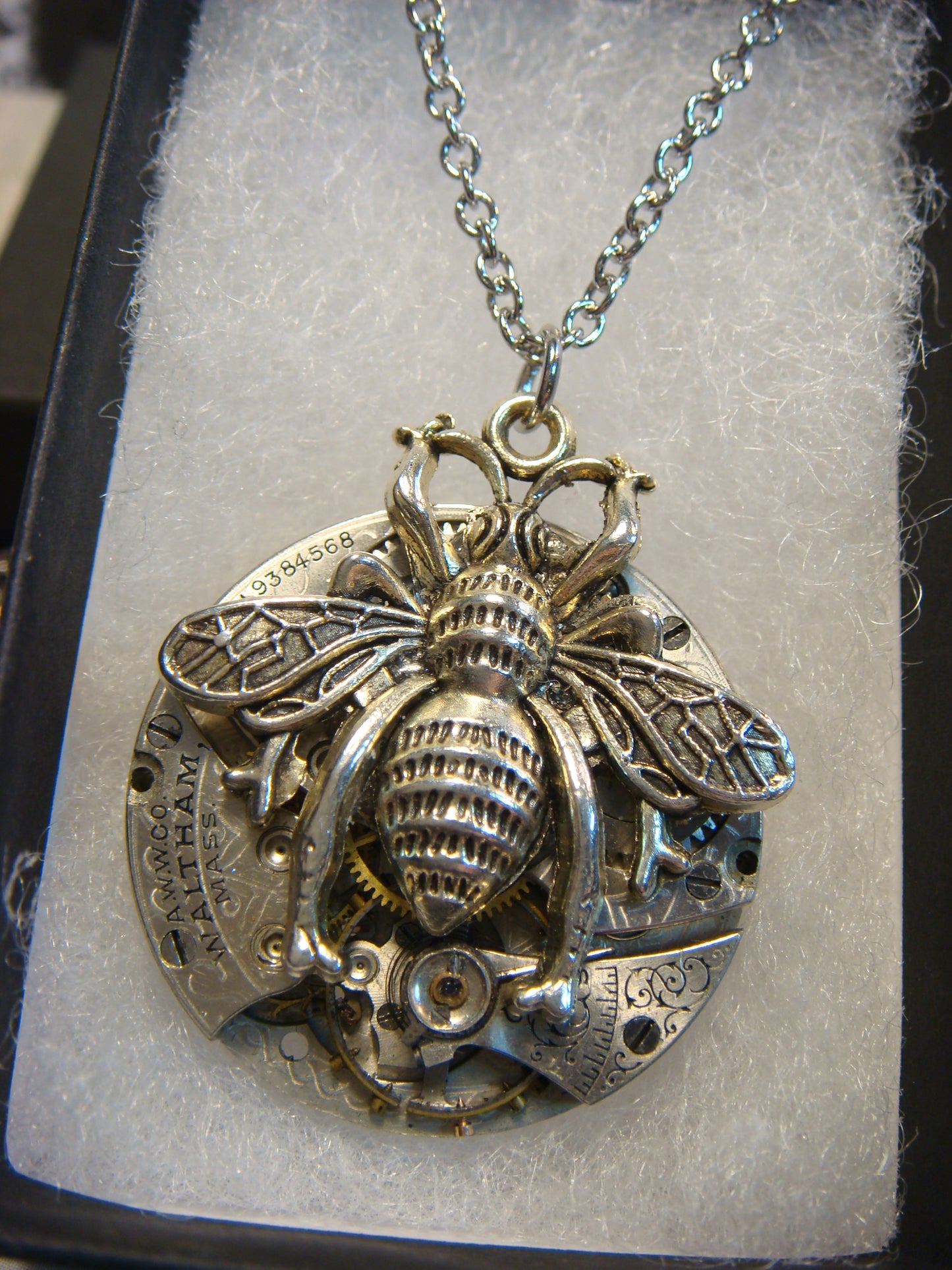 Steampunk Bee Watch Movement Necklace with Exposed Gears