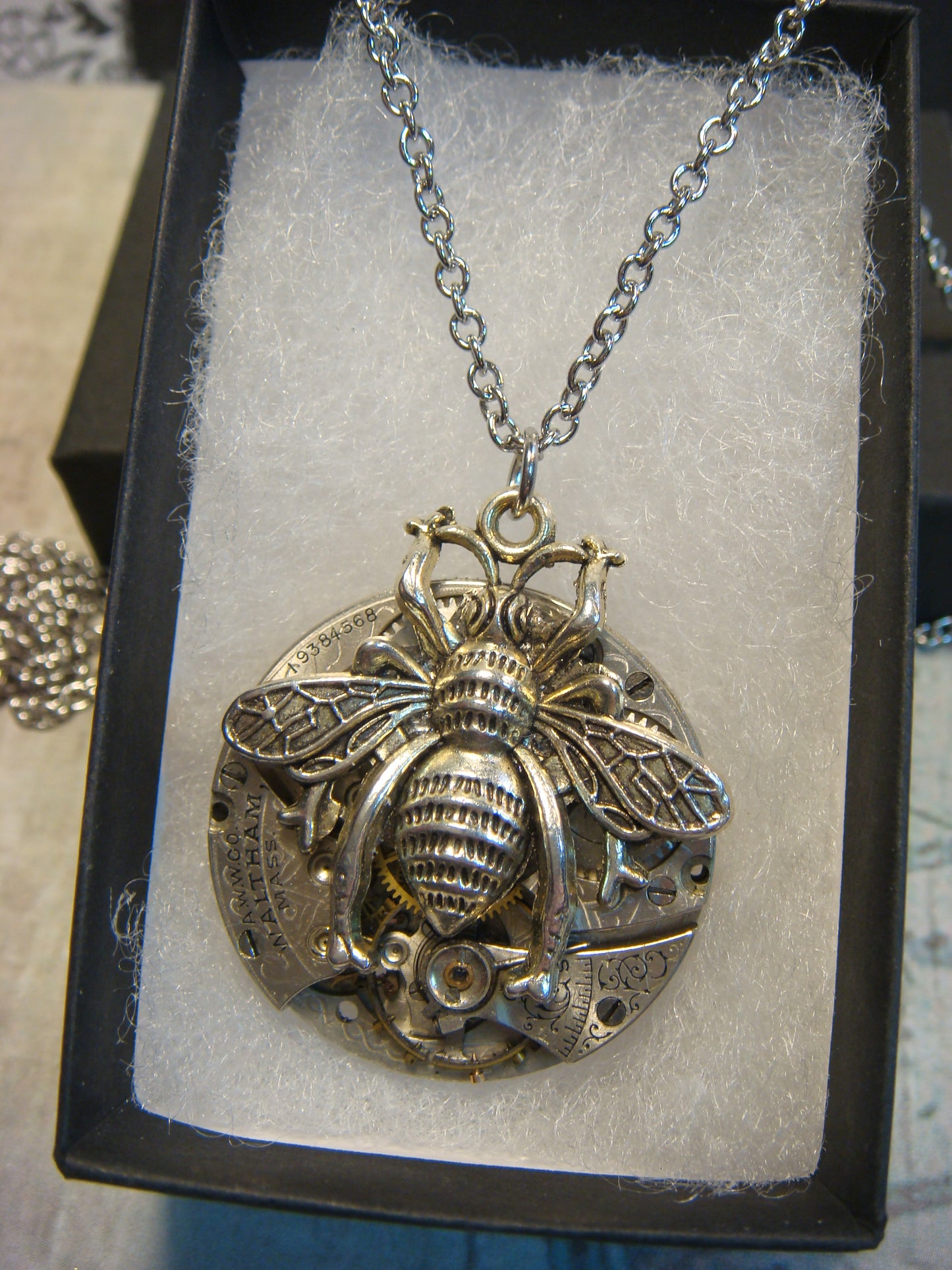 Steampunk Bee Watch Movement Necklace with Exposed Gears