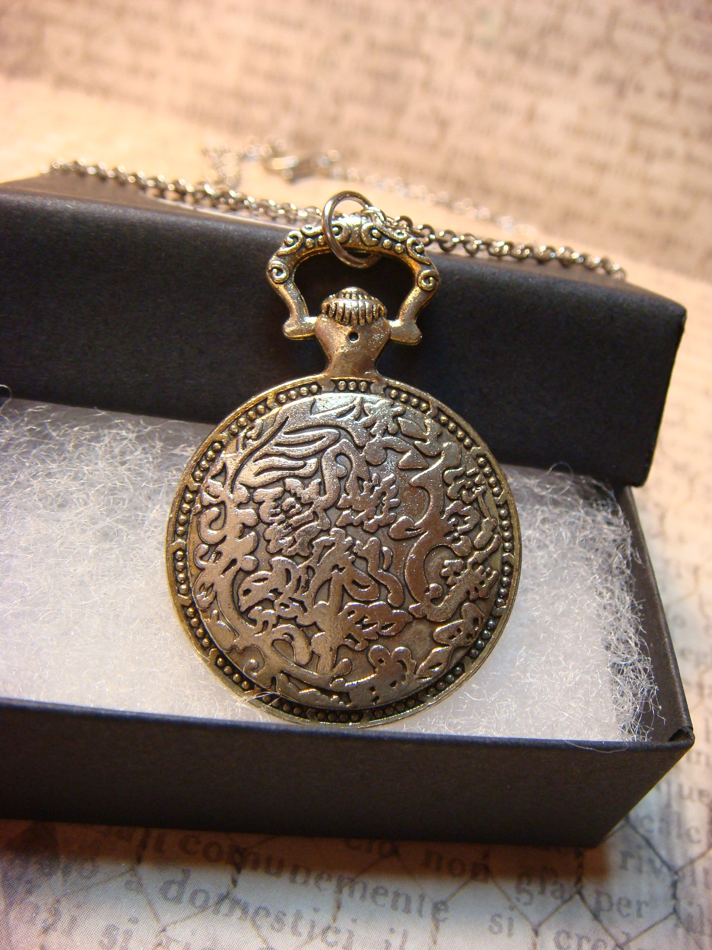 Snuggling Cats with Stars Pocket Watch Pendant Necklace