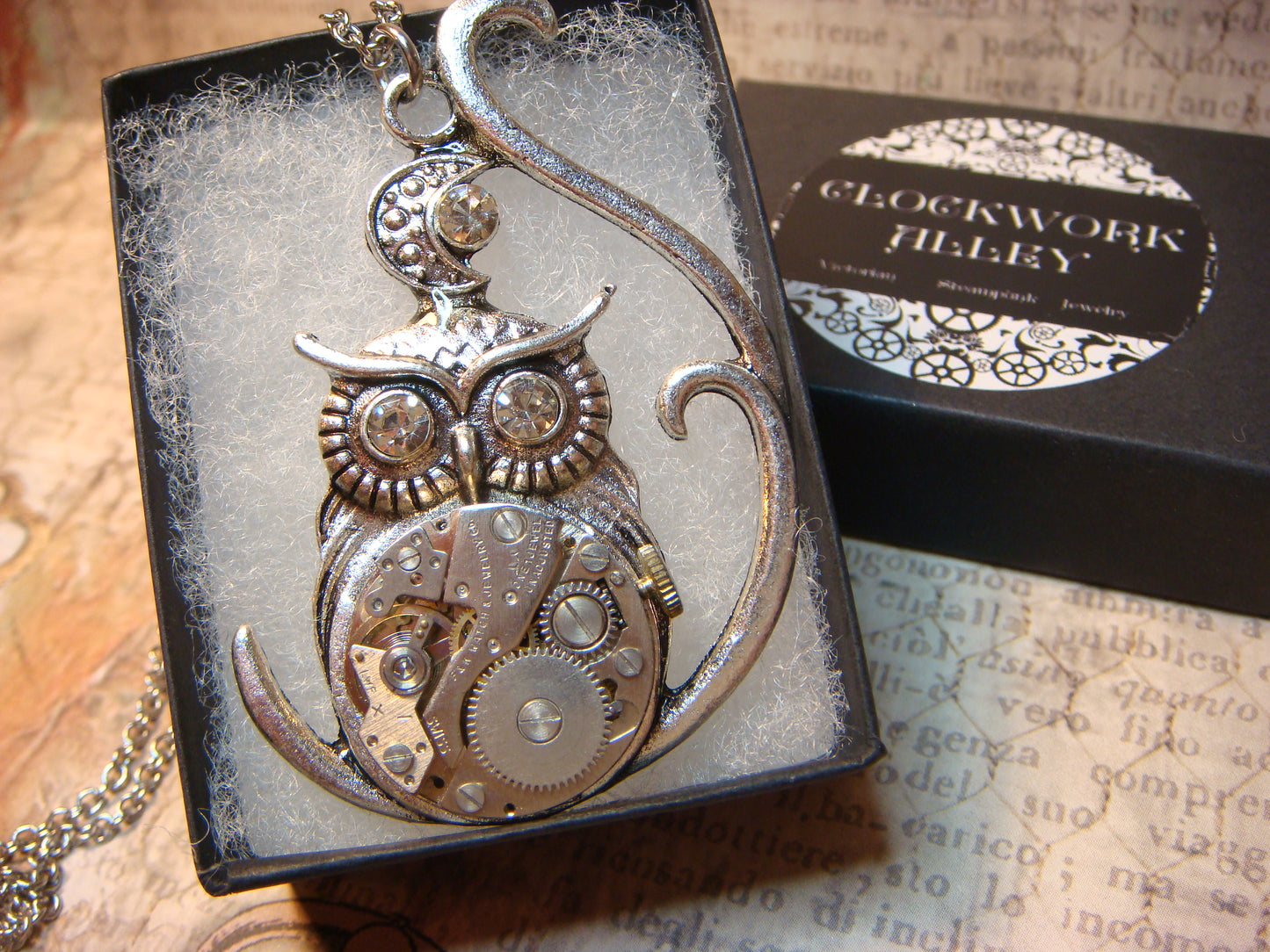 Steampunk Owl Watch Movement Necklace with Exposed Gears