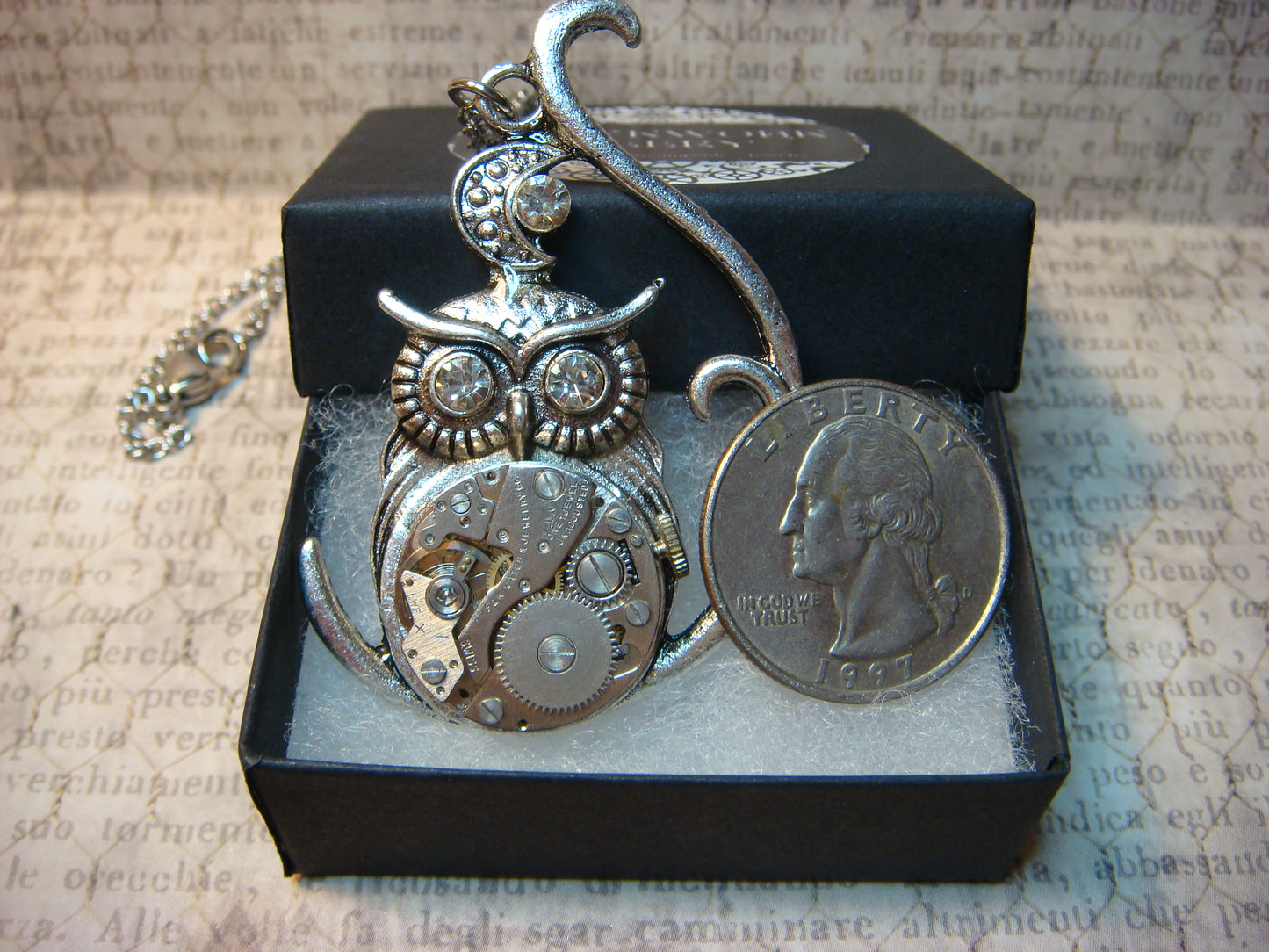 Steampunk Owl Watch Movement Necklace with Exposed Gears