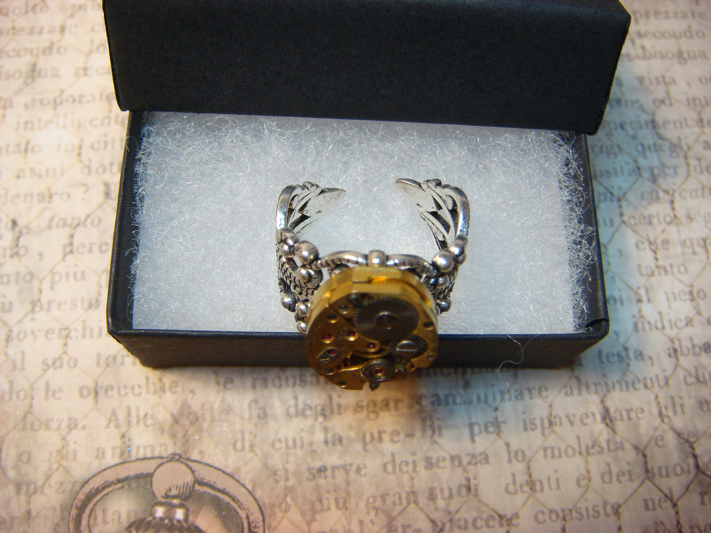Watch Movement Filigree Ring in Antique Silver - Adjustable