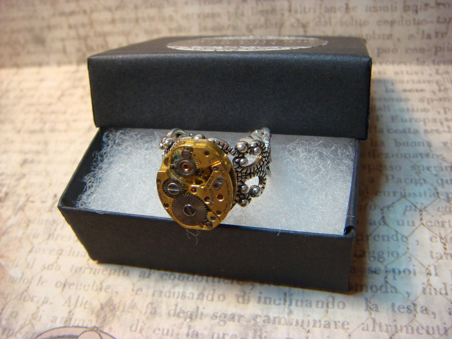 Watch Movement Filigree Ring in Antique Silver - Adjustable