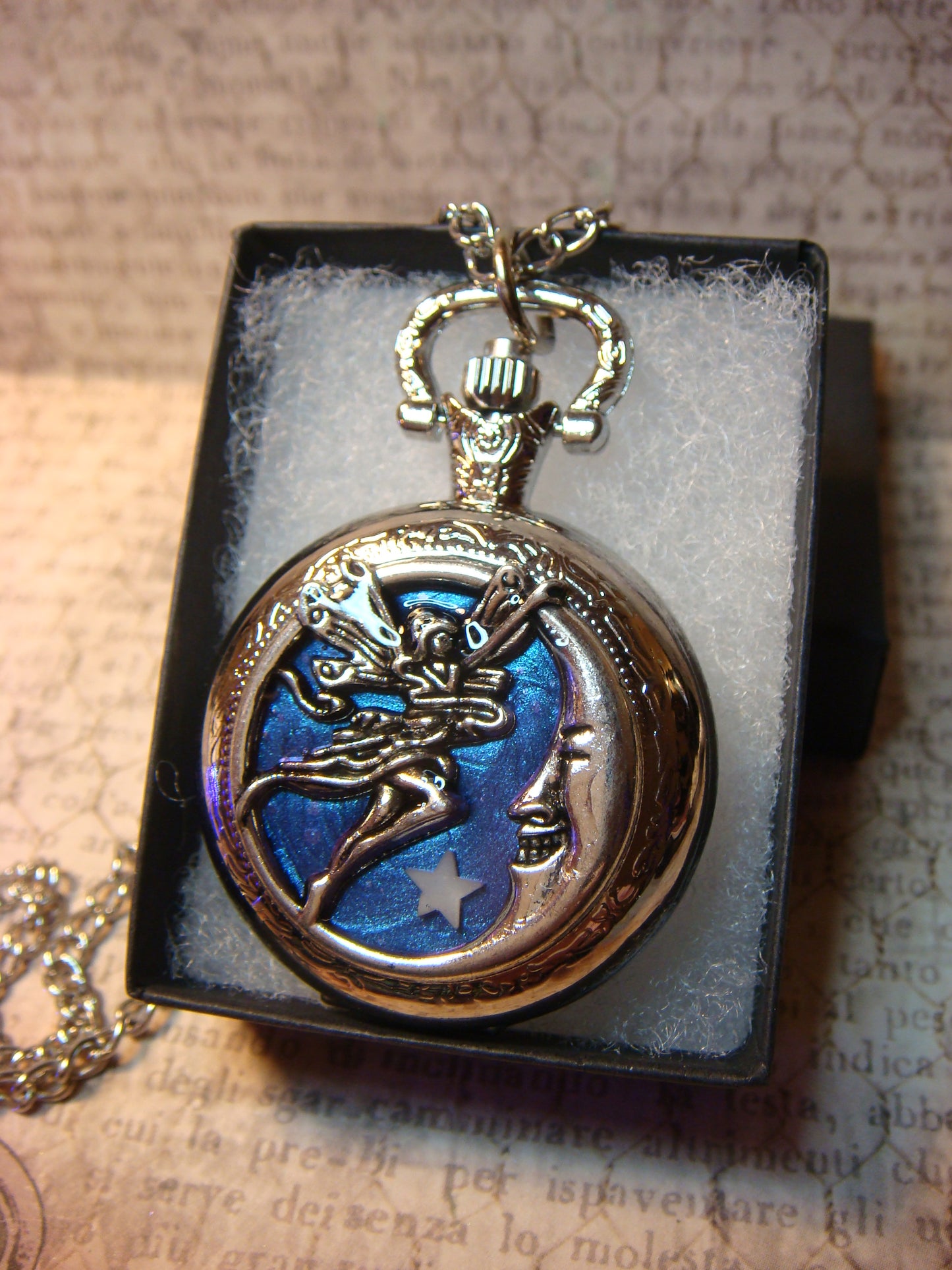 Working Fairy and Moon with Glow Star Pocket Watch Necklace