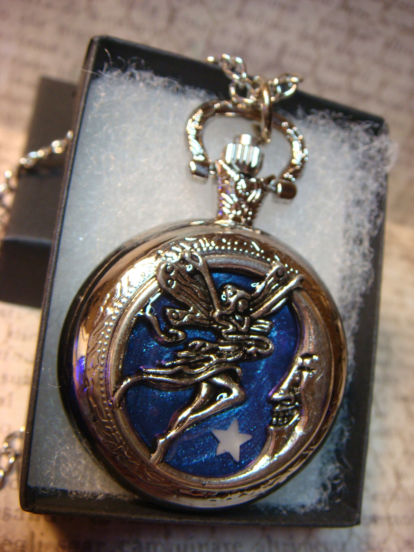 Working Fairy and Moon with Glow Star Pocket Watch Necklace