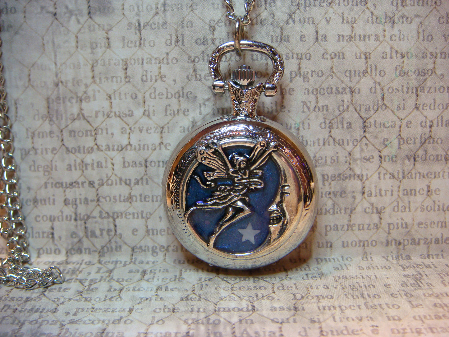 Working Fairy and Moon with Glow Star Pocket Watch Necklace