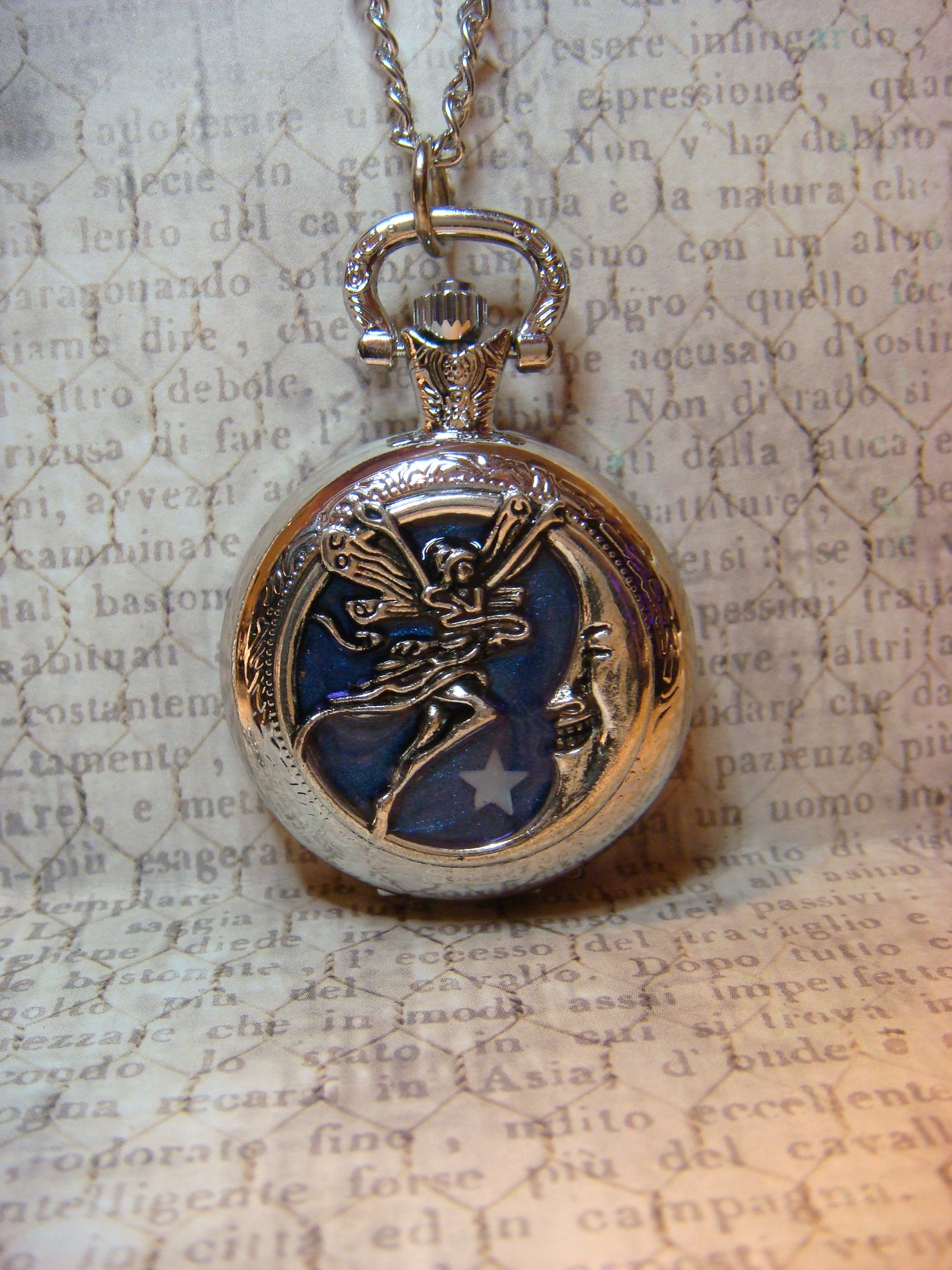 Working Fairy and Moon with Glow Star Pocket Watch Necklace
