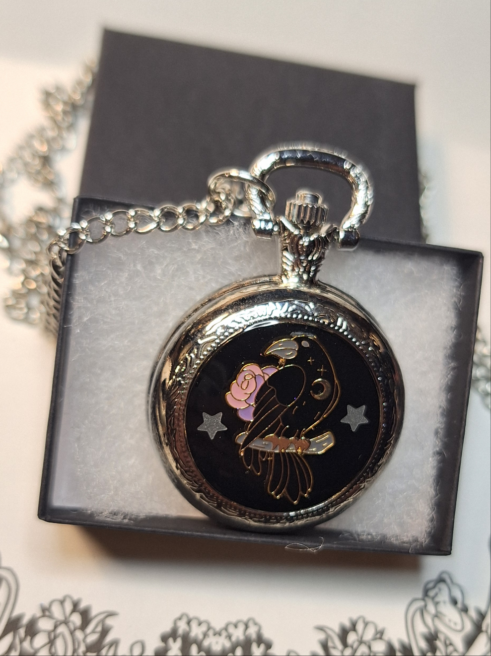 Working Raven Pocket Watch Necklace
