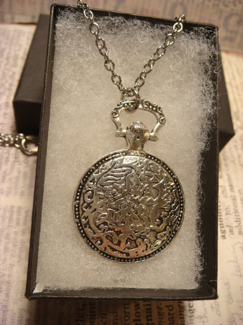 Antler Head and Gears Pocket Watch Pendant Necklace