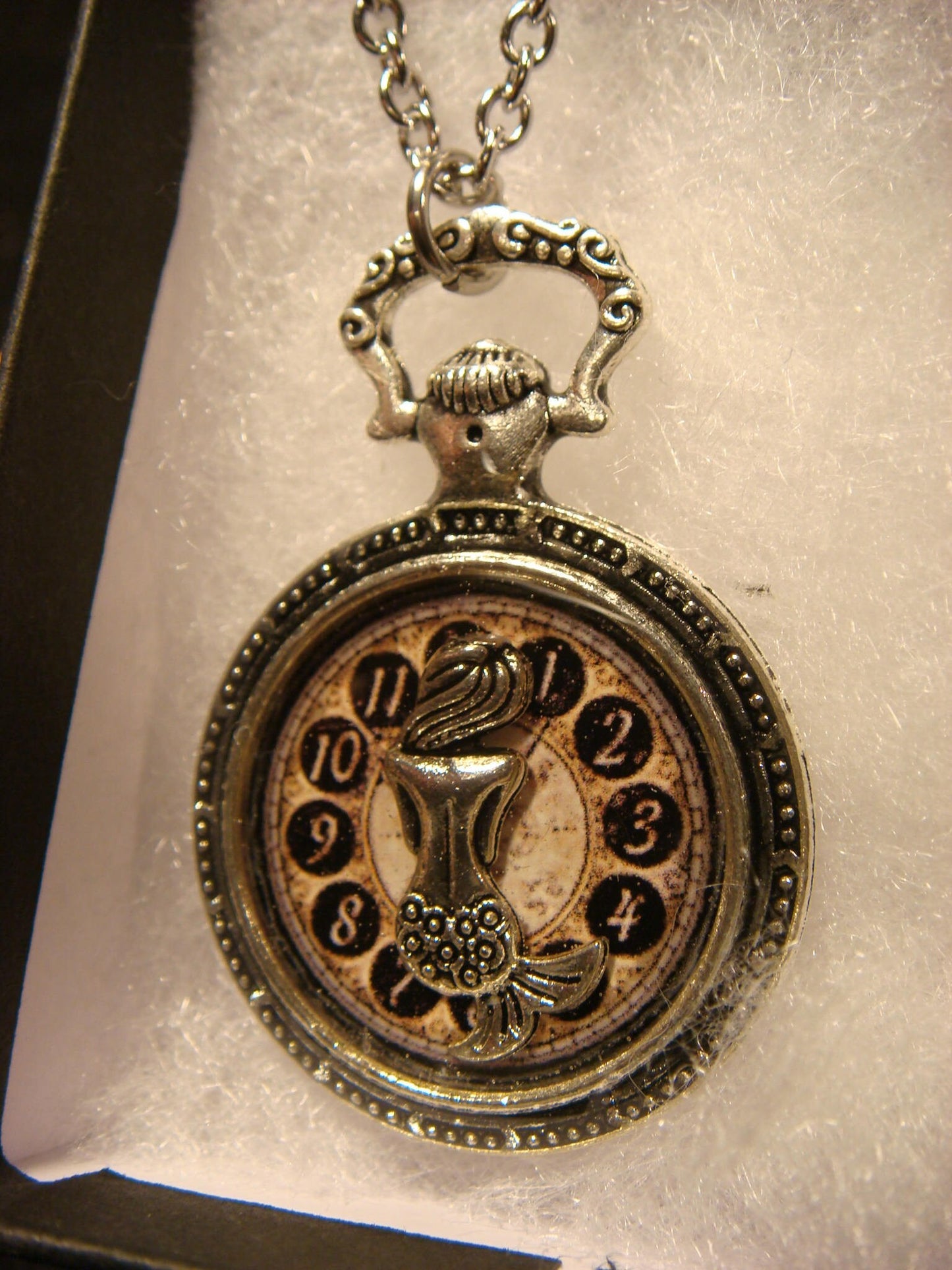 Mermaid over Clock Pocket Watch Pendant Necklace