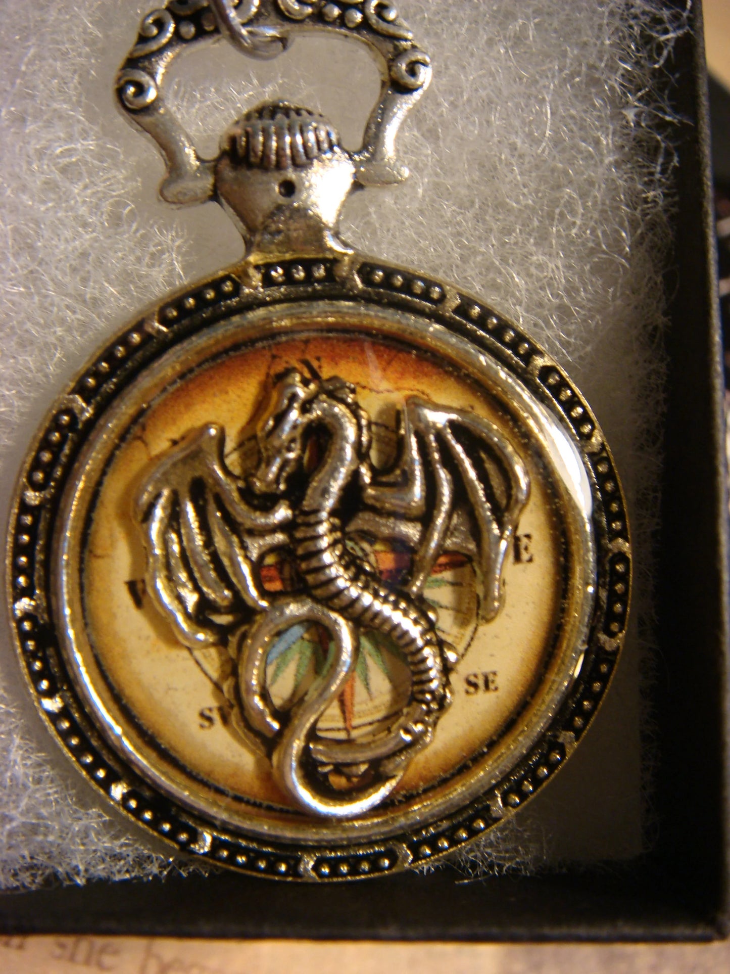 Dragon over Compass Pocket Watch Pendant Necklace