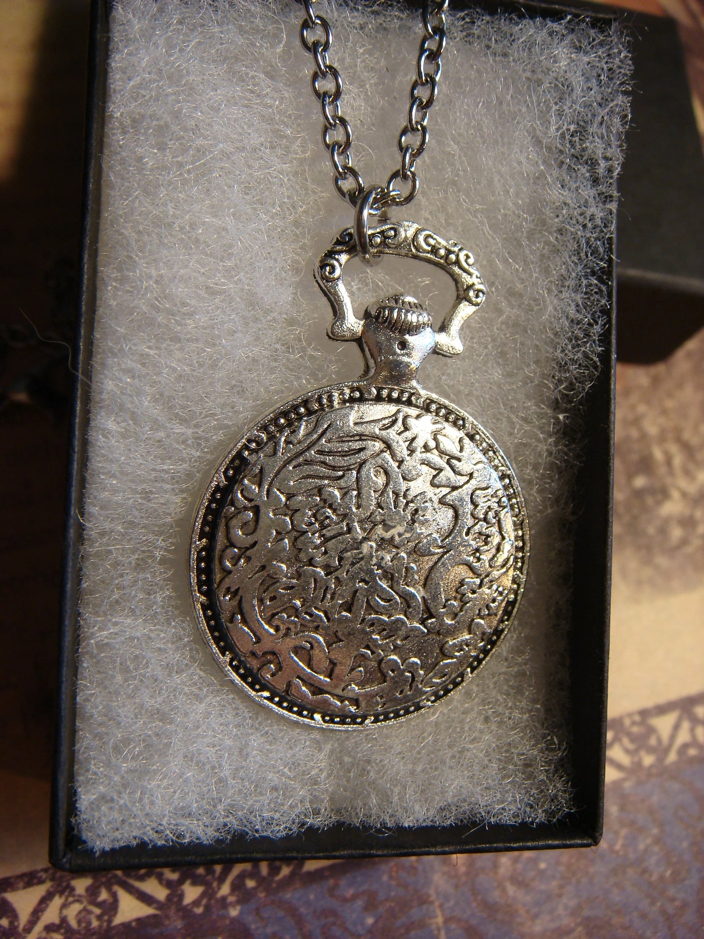 Sun an Moon over Colorful Clock Pocket Watch Pendant Necklace