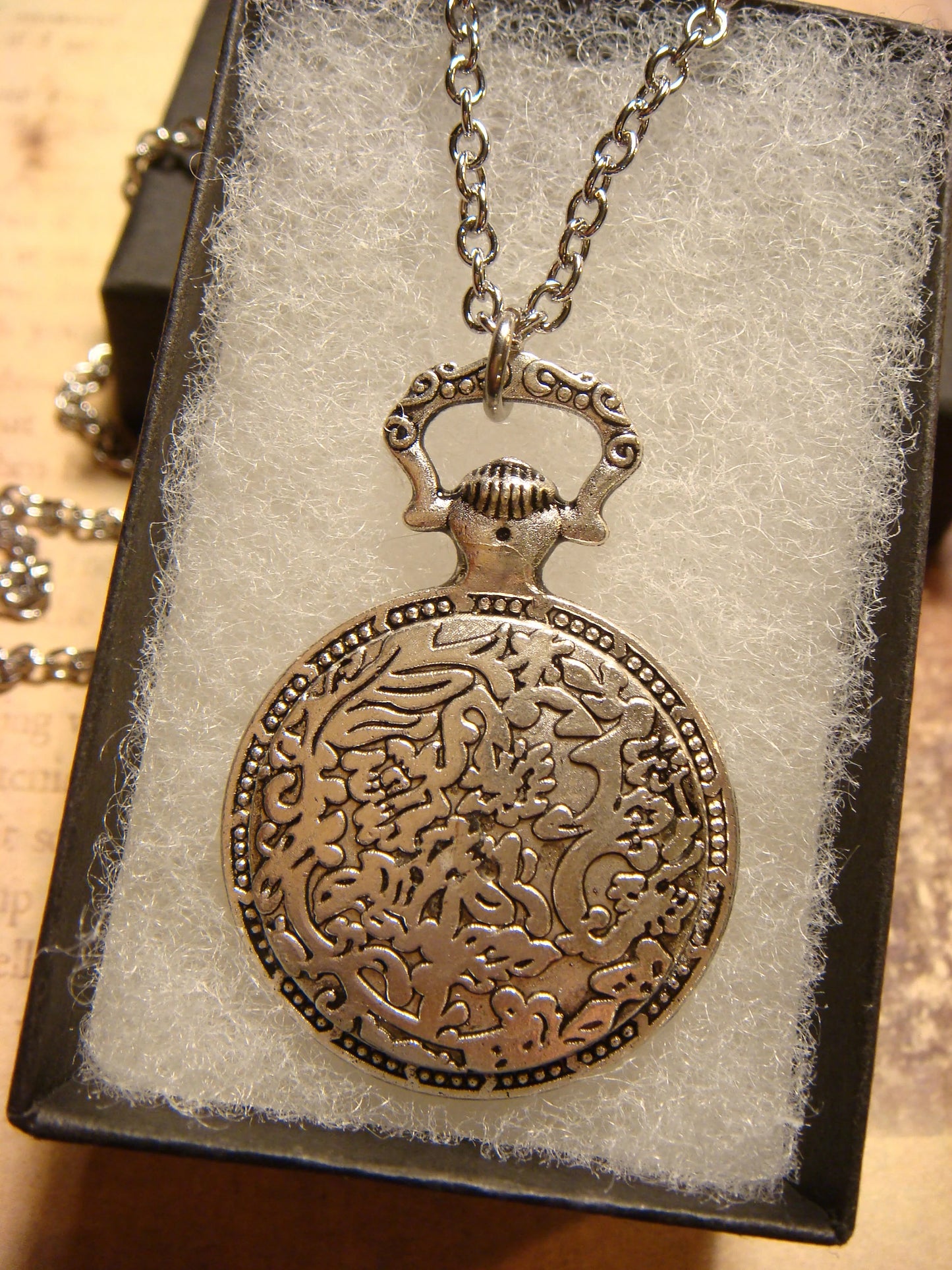 Dragonfly over Clock Pocket Watch Pendant Necklace