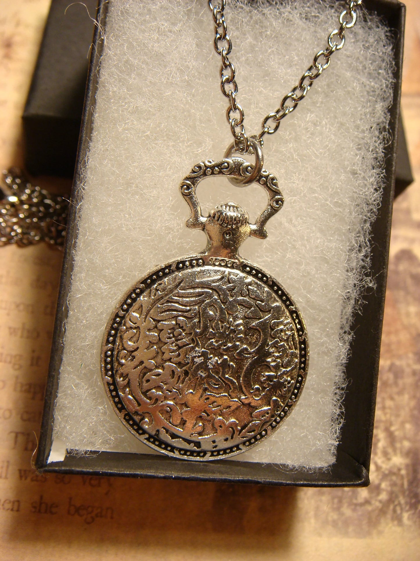 Compass over Clock Pocket Watch Pendant Necklace