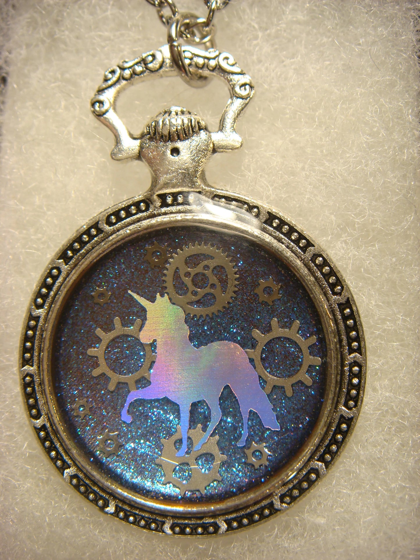 Unicorn and Gears Pocket Watch Pendant Necklace