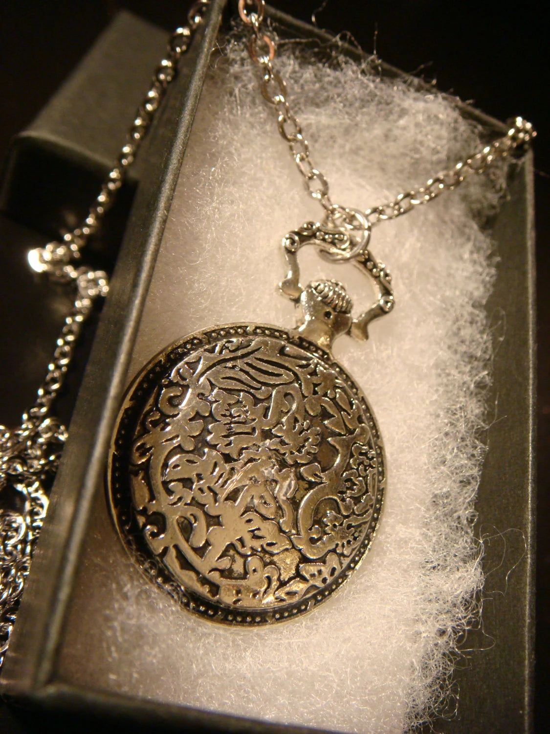 Cat over Victorian Clock Pocket Watch Pendant Necklace