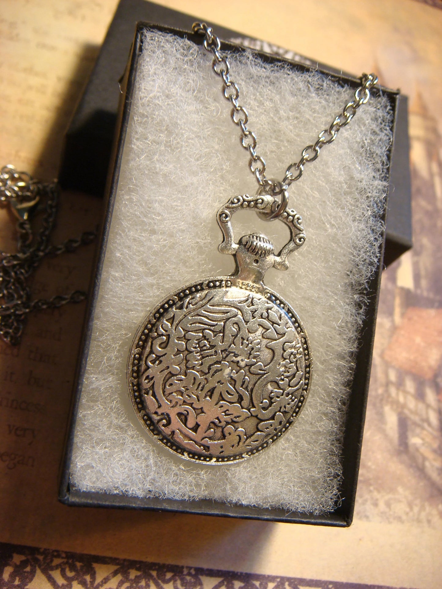 Hummingbird over Clock Pocket Watch Pendant Necklace
