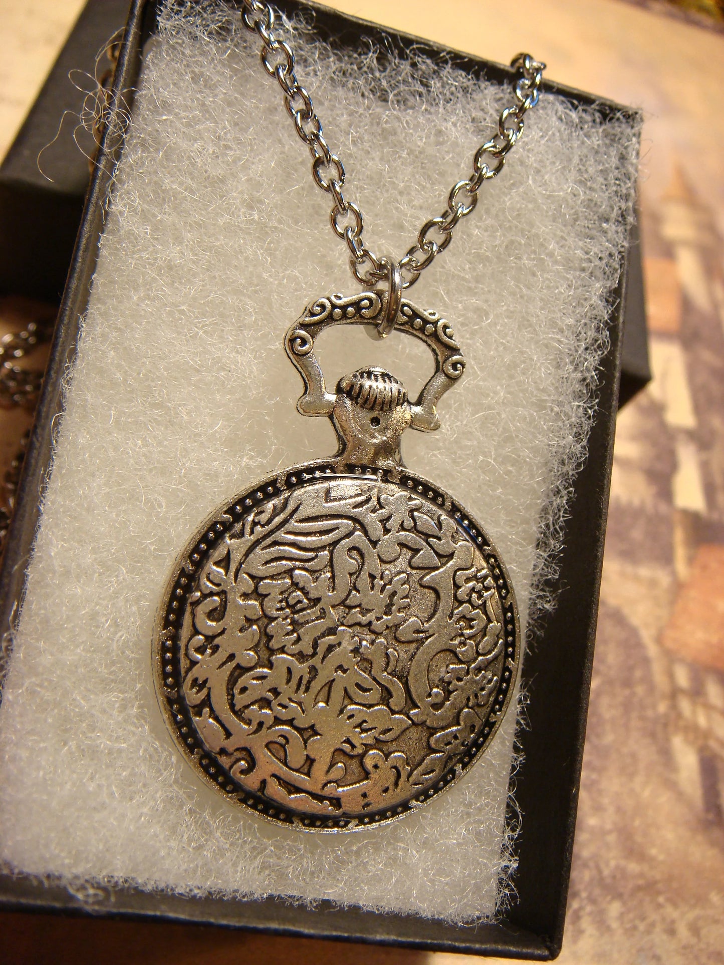 Mermaid over Clock Pocket Watch Pendant Necklace