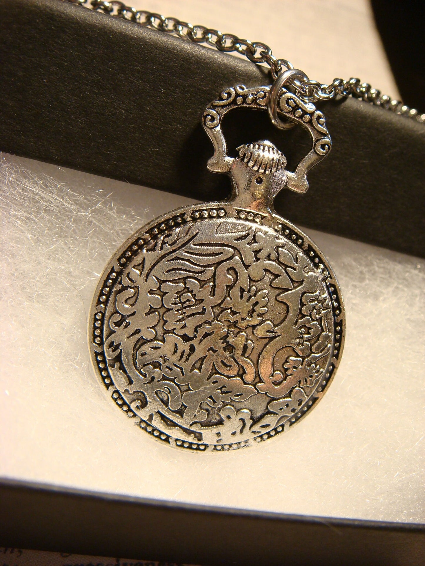 Mermaid over Floral Clock Pocket Watch Pendant Necklace