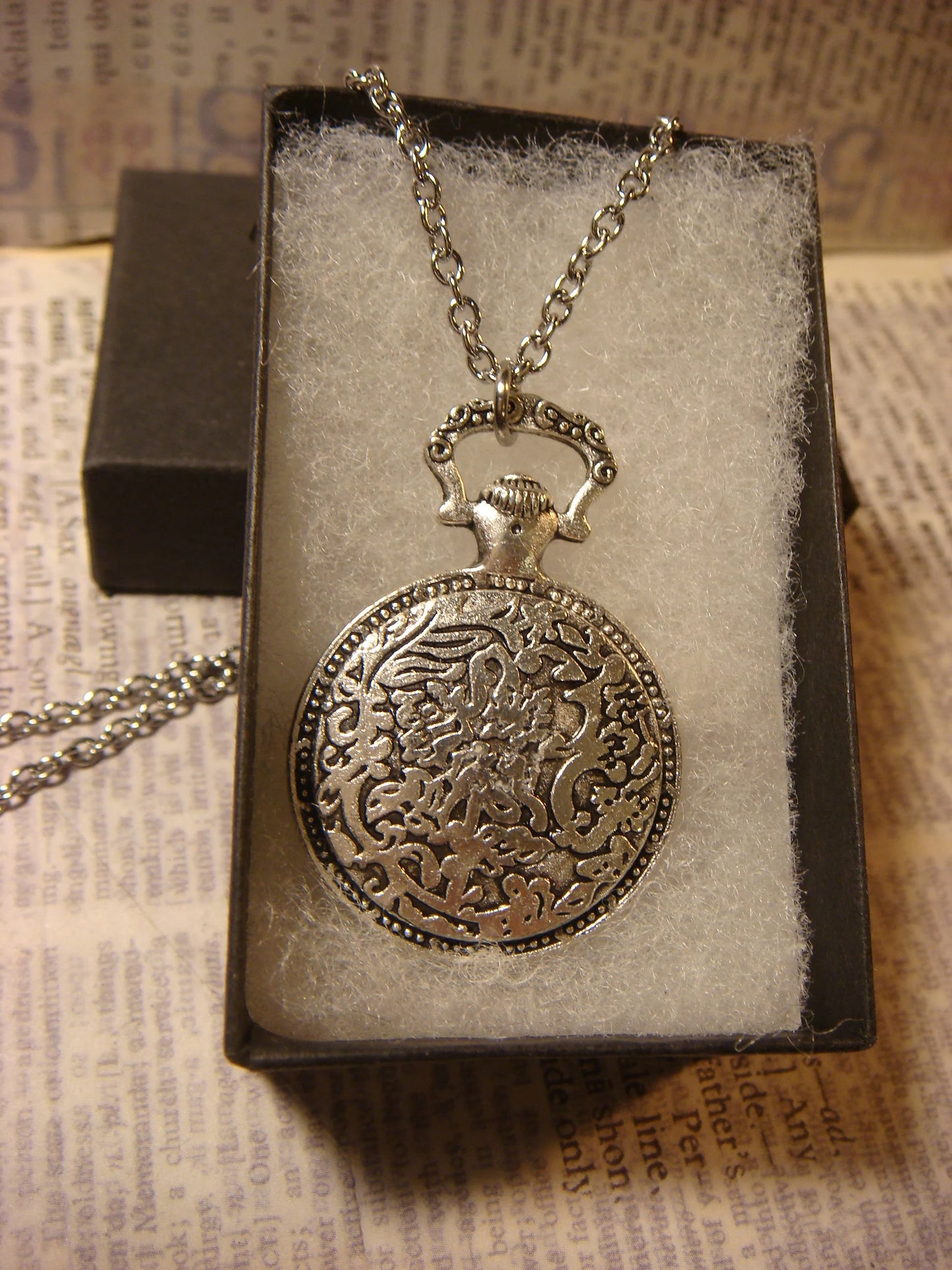 Hummingbird over Etched Gear Pocket Watch Pendant Necklace