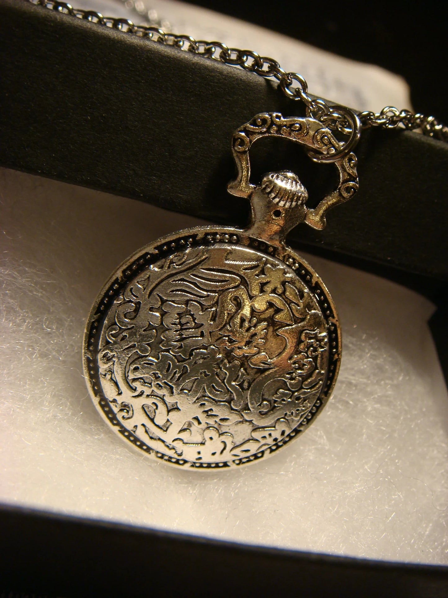 Elephant over Compass Pocket Watch Pendant Necklace