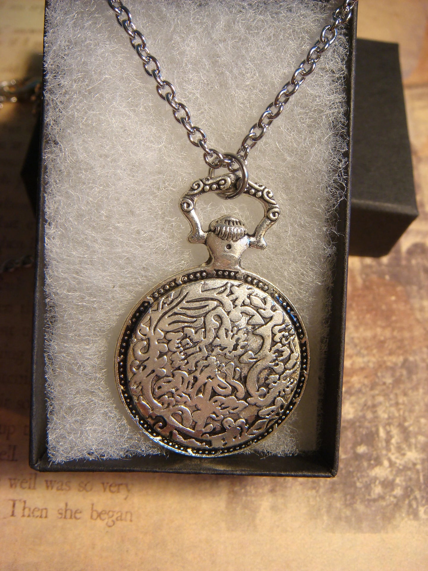 Dragon over Compass Pocket Watch Pendant Necklace