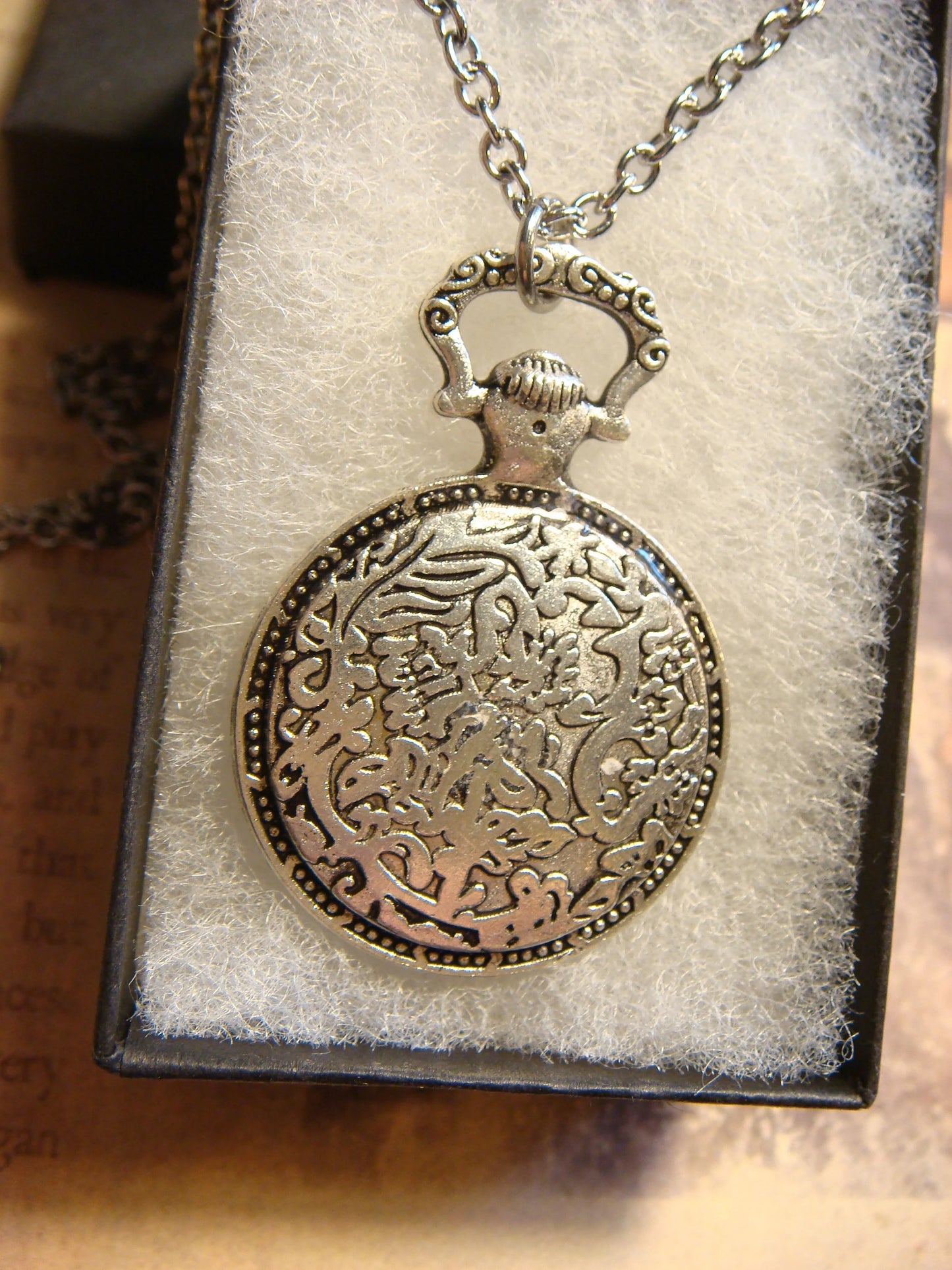 Dragonfly over Colorful Clock Pocket Watch Pendant Necklace