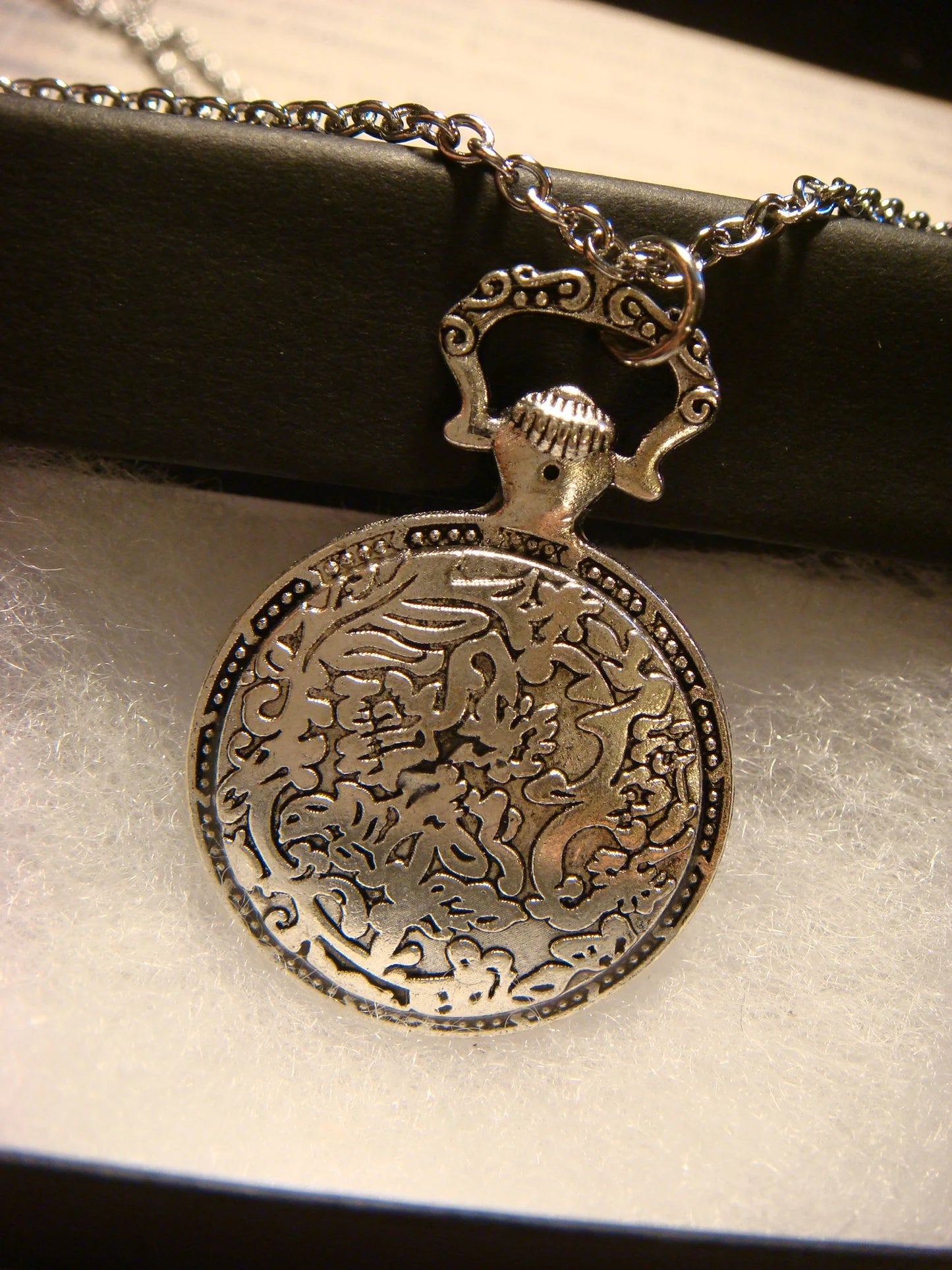 Dragon over Clock Pocket Watch Pendant Necklace
